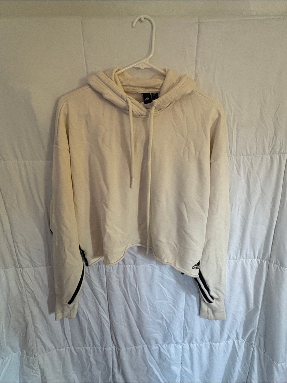 adidas Women's Cream Hooded Cropped Sweatshirt